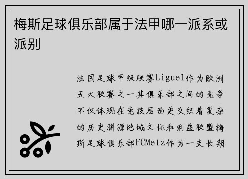 梅斯足球俱乐部属于法甲哪一派系或派别